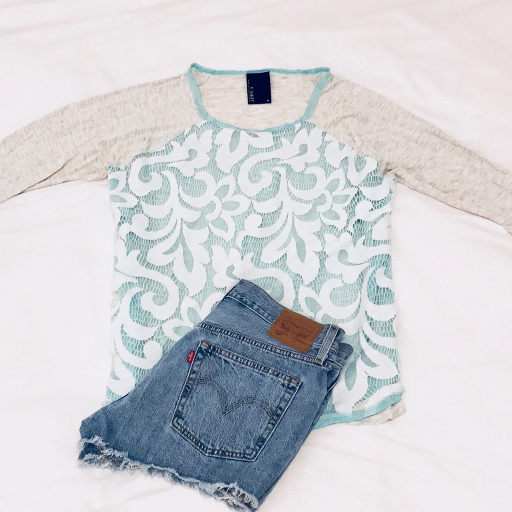 Anthropologie Lace Baseball 3/4 Top
